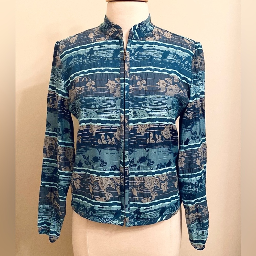 Christopher & Banks Blue Grey Floral SZ S Shabby Chic Boho Grandma Chic Jacket